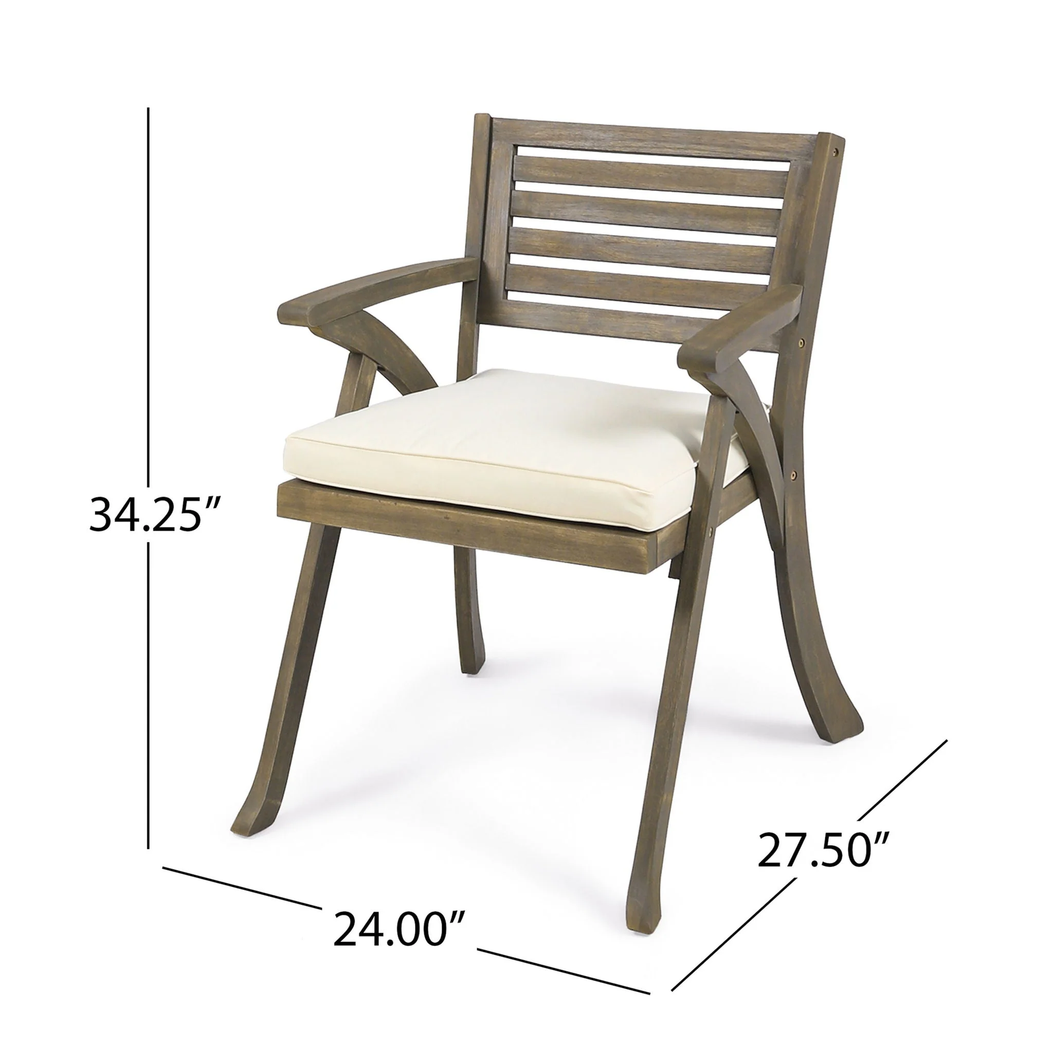Helen Outdoor Acacia Wood Dining Chair Set of 2 - Gray / Creme - Image 4