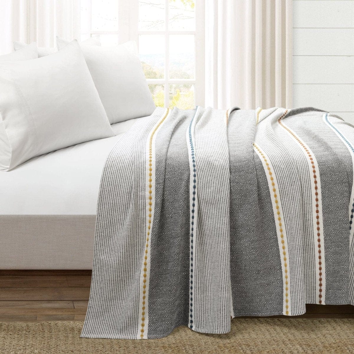 Herringbone Stripe Yarn Dyed Cotton Blanket/Coverlet - Image 2