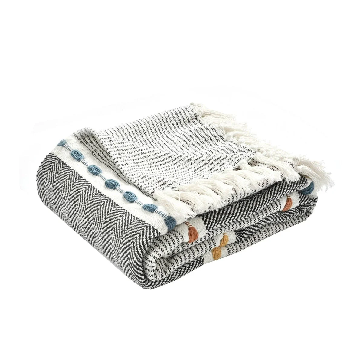 Herringbone Stripe Yarn Dyed Cotton Woven Tassel Throw - Image 18