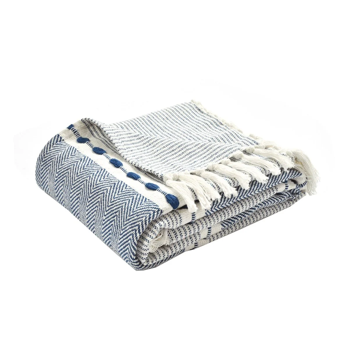 Herringbone Stripe Yarn Dyed Cotton Woven Tassel Throw - Image 19