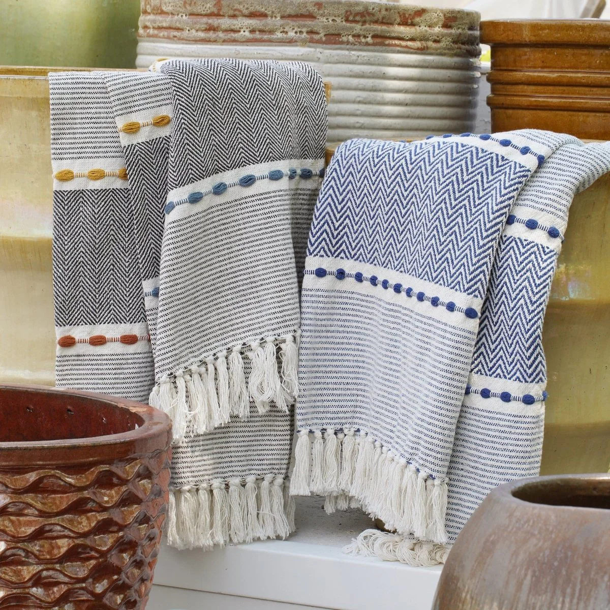Herringbone Stripe Yarn Dyed Cotton Woven Tassel Throw - Image 6