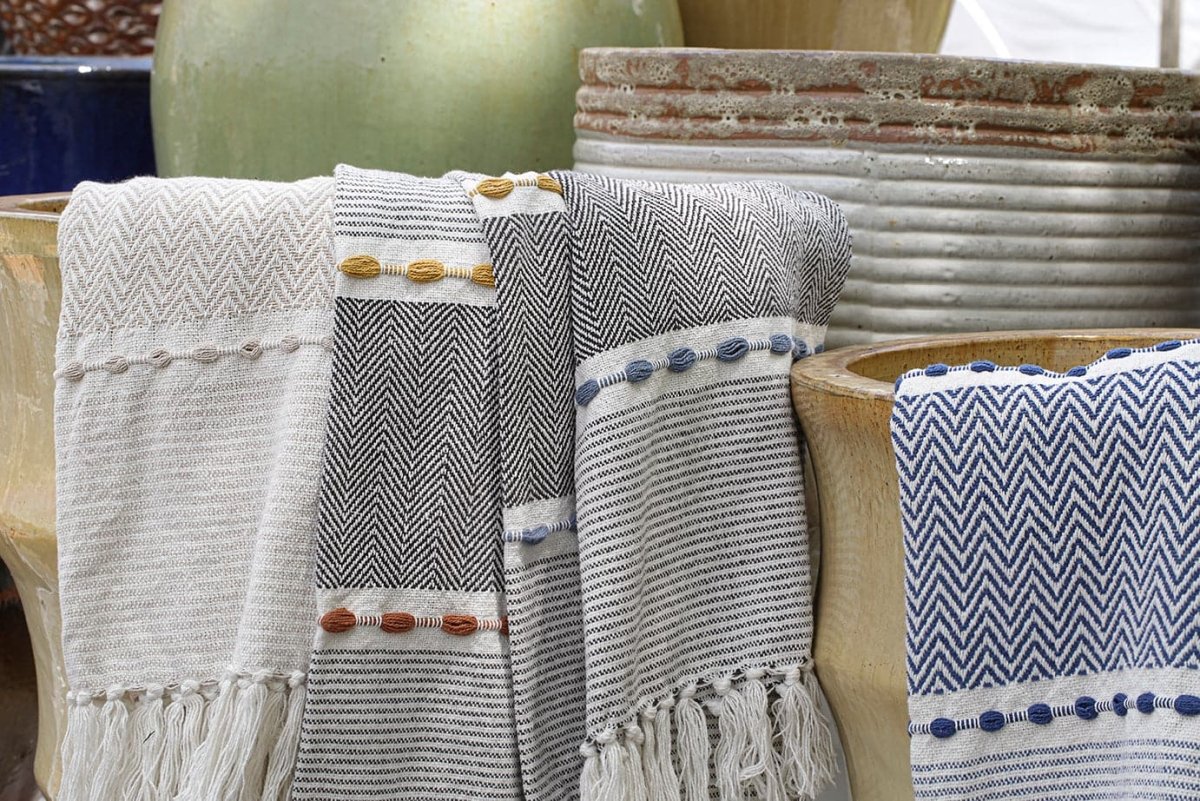 Herringbone Stripe Yarn Dyed Cotton Woven Tassel Throw - Image 7