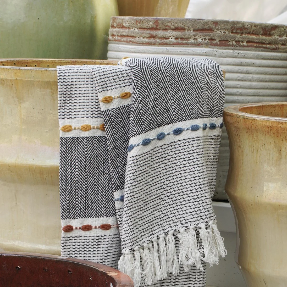 Herringbone Stripe Yarn Dyed Cotton Woven Tassel Throw - Image 8