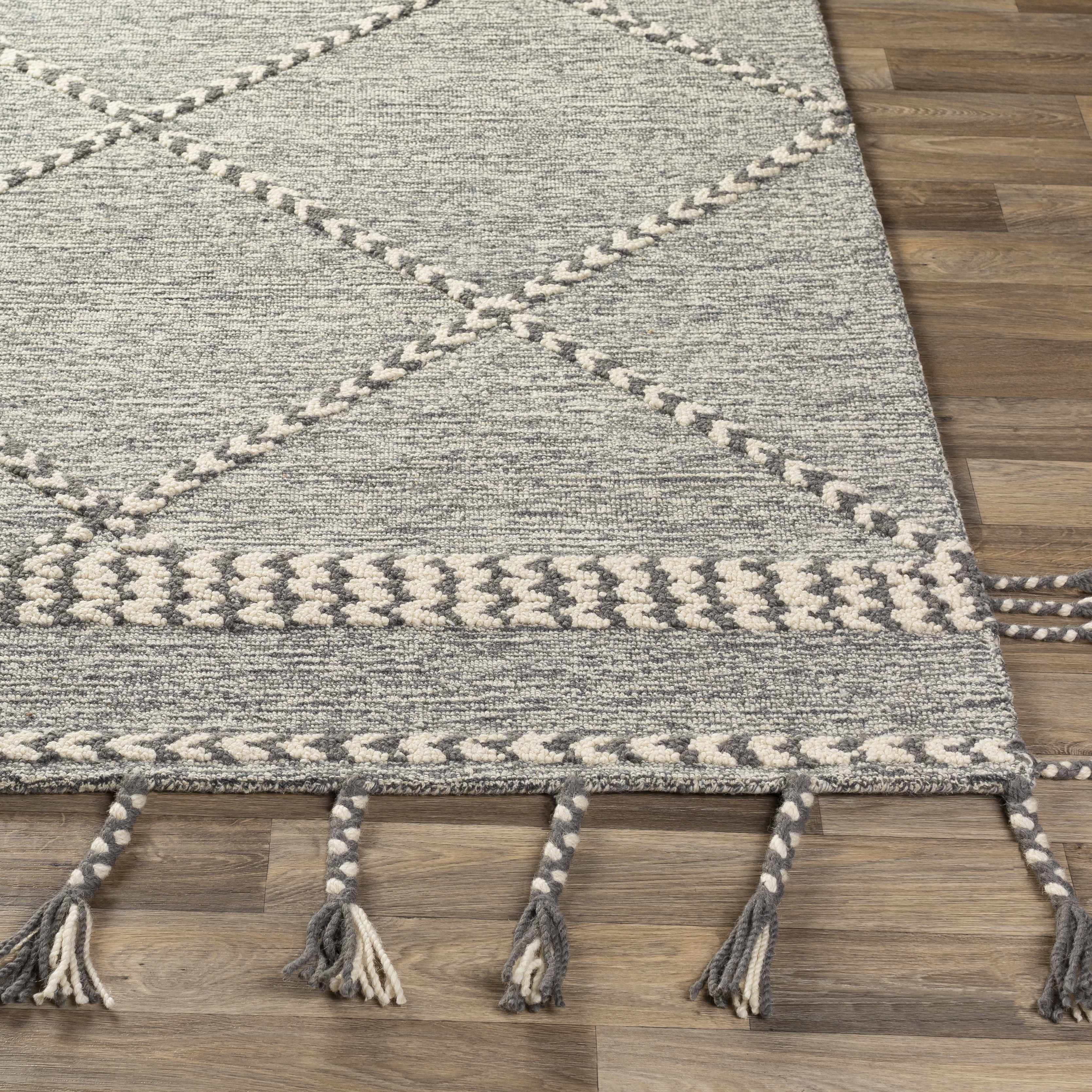 Hertfordshire Gray Trellis Tassel Wool Rug - Clearance - Image 3