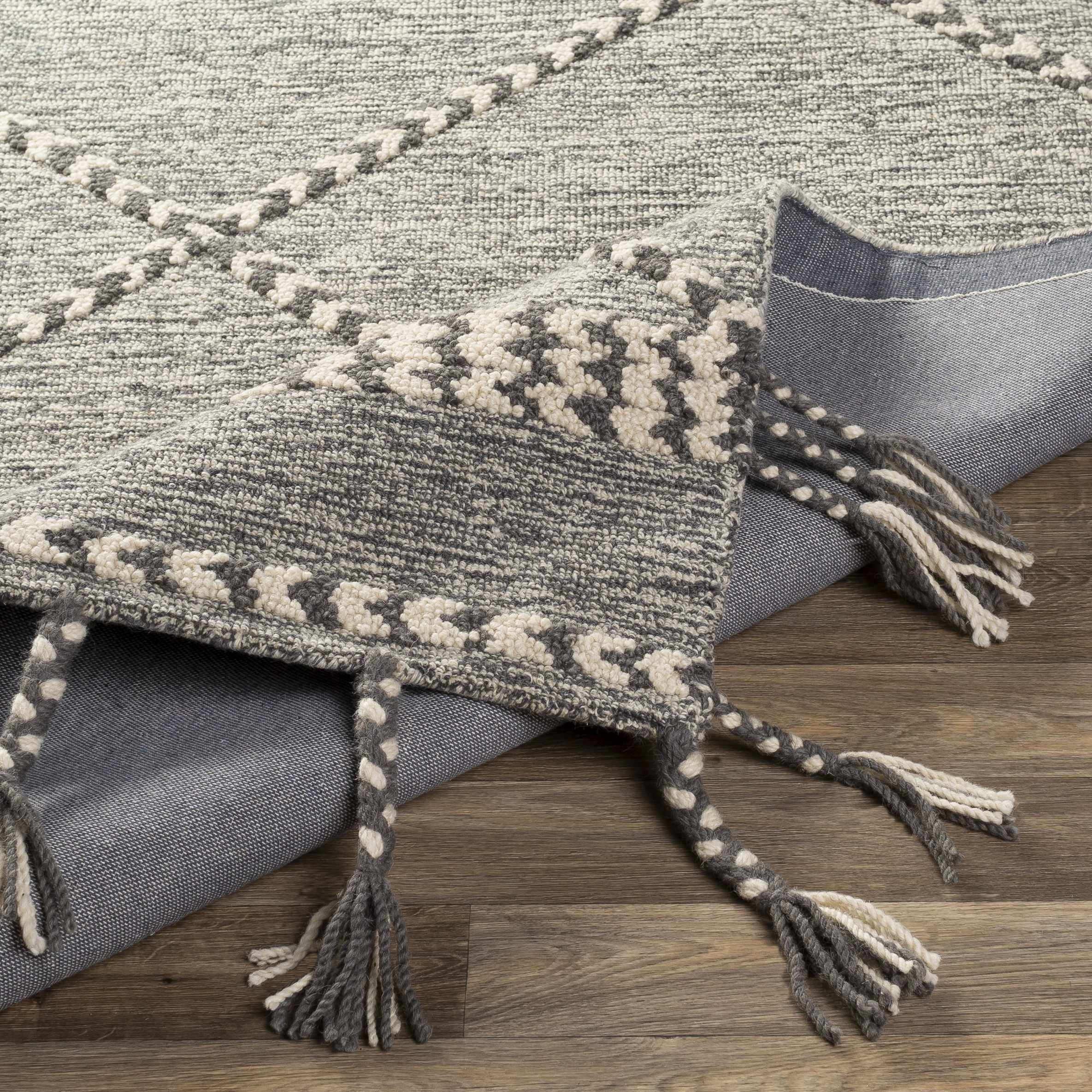Hertfordshire Gray Trellis Tassel Wool Rug - Clearance - Image 4