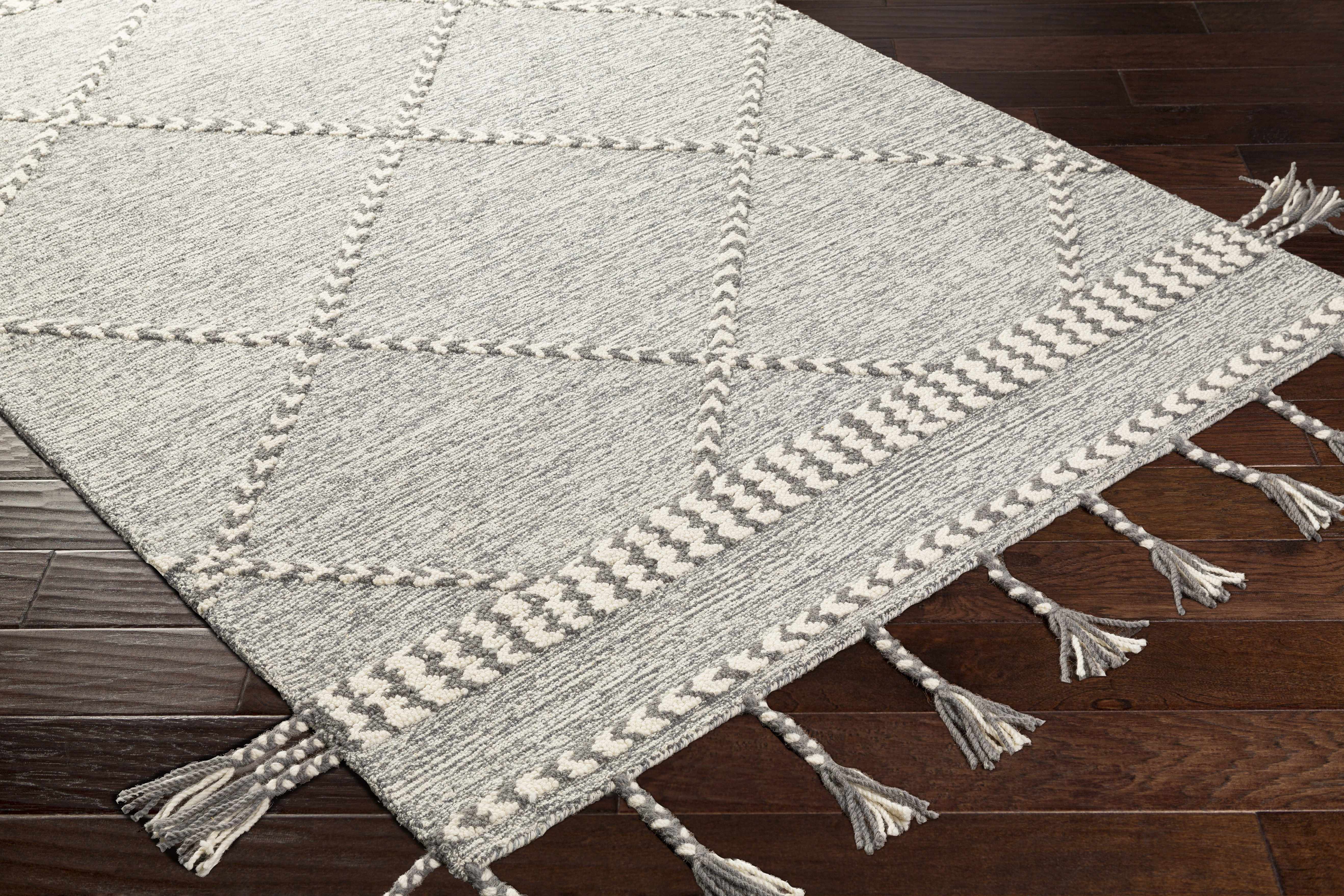 Hertfordshire Gray Trellis Tassel Wool Rug - Clearance - Image 7