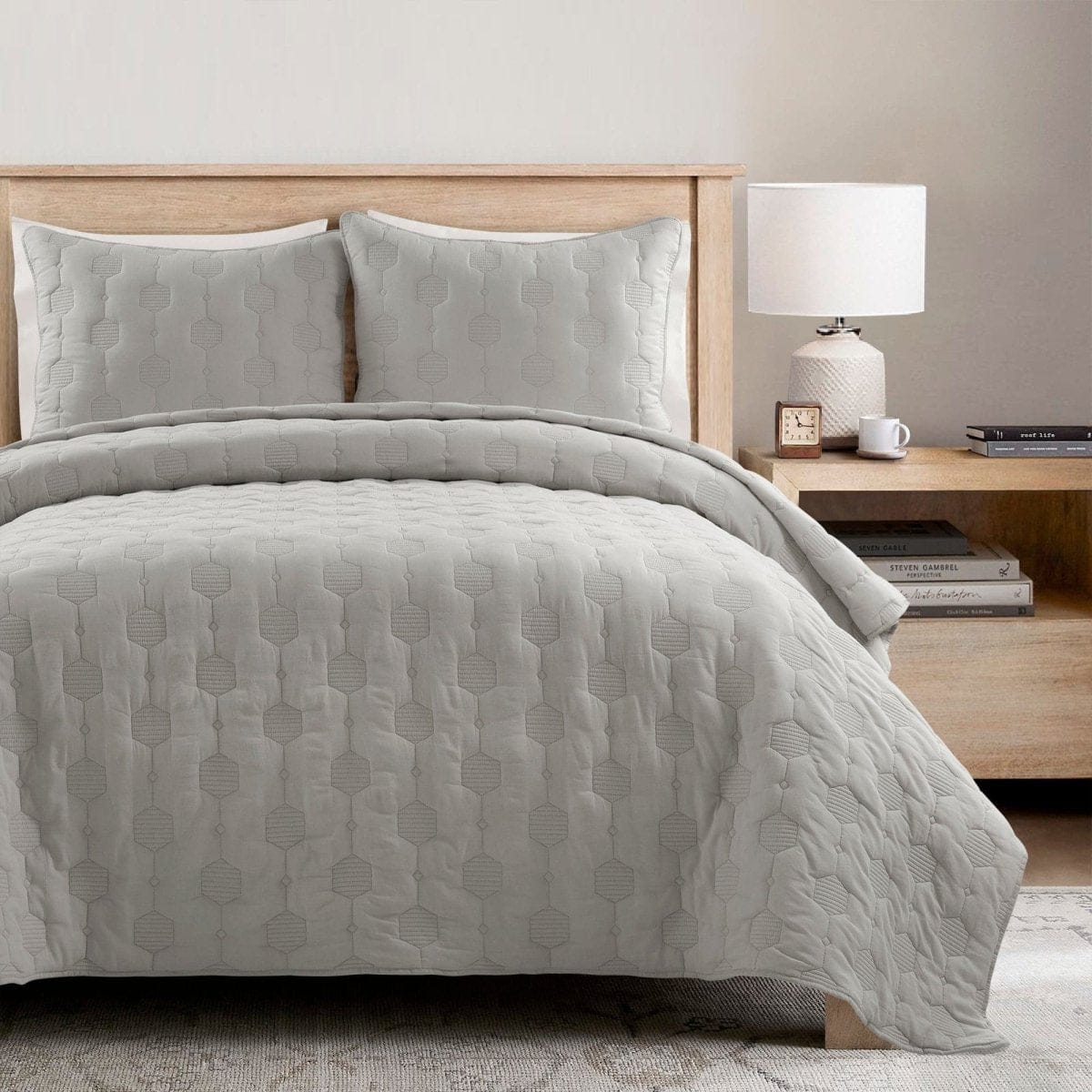 Hexagon Honeycomb Textured Cotton Quilt 3 Piece Set - Image 14