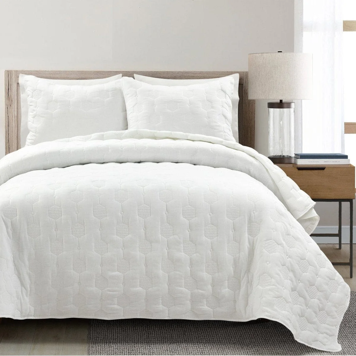 Hexagon Honeycomb Textured Cotton Quilt 3 Piece Set - Image 19