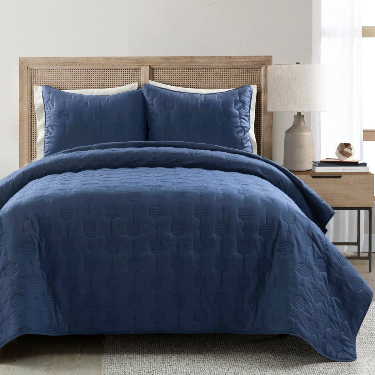 Hexagon Honeycomb Textured Cotton Quilt 3 Piece Set - Image 2