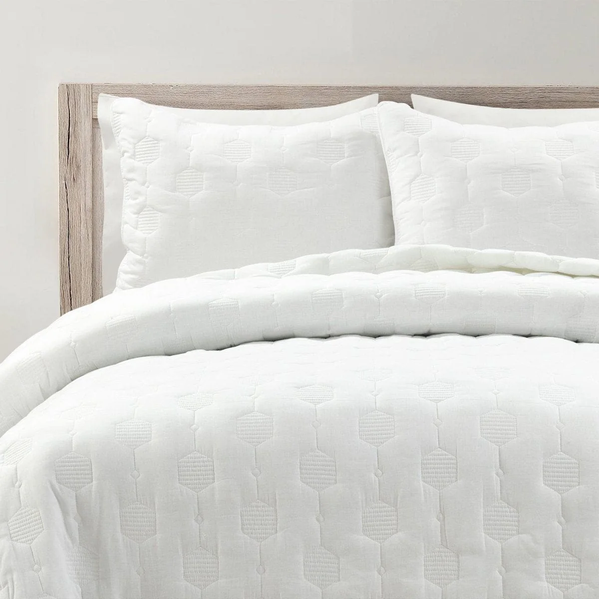 Hexagon Honeycomb Textured Cotton Quilt 3 Piece Set - Image 20