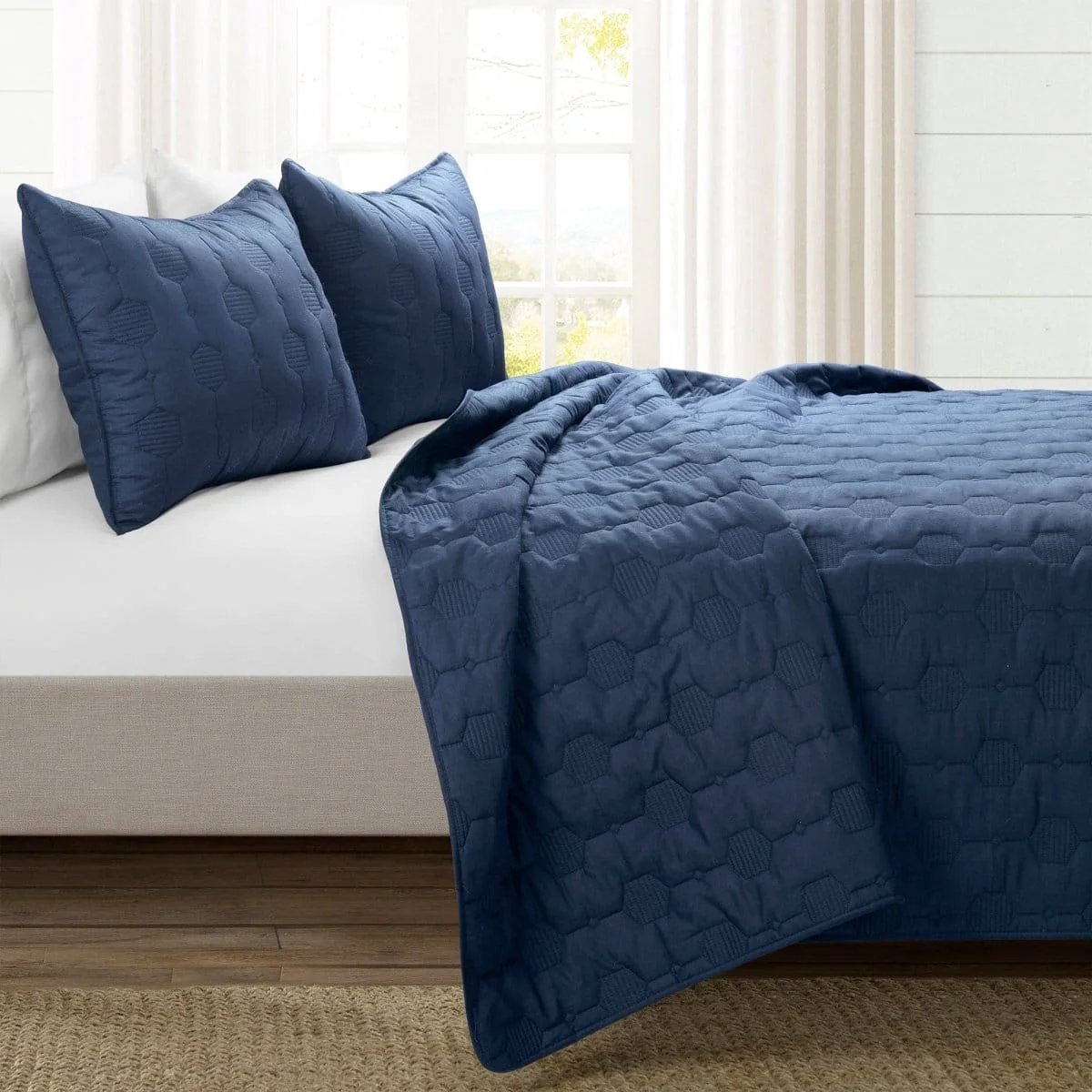 Hexagon Honeycomb Textured Cotton Quilt 3 Piece Set - Image 9