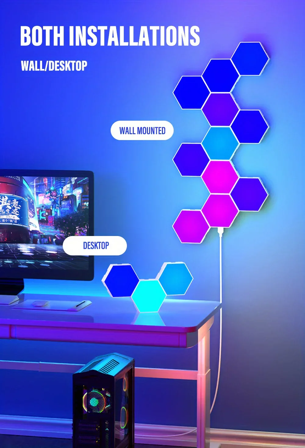 Hexagon LED Wall Lights RGB Panels with Music Sync App Control for Bedroom - Image 10