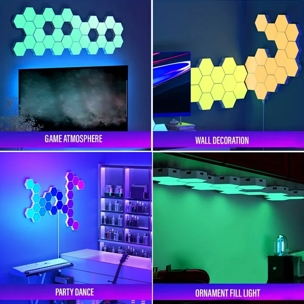 Hexagon LED Wall Lights RGB Panels with Music Sync App Control for Bedroom - Image 11