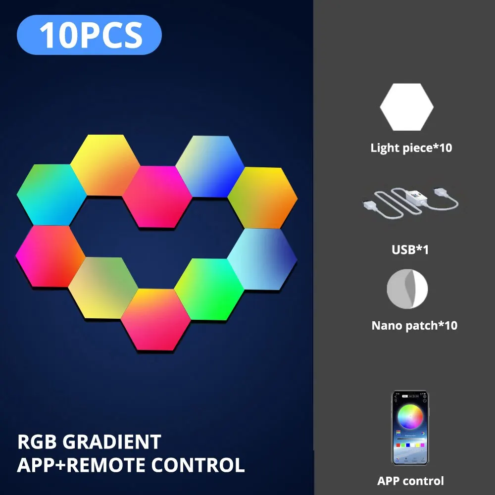 Hexagon LED Wall Lights RGB Panels with Music Sync App Control for Bedroom - Image 12