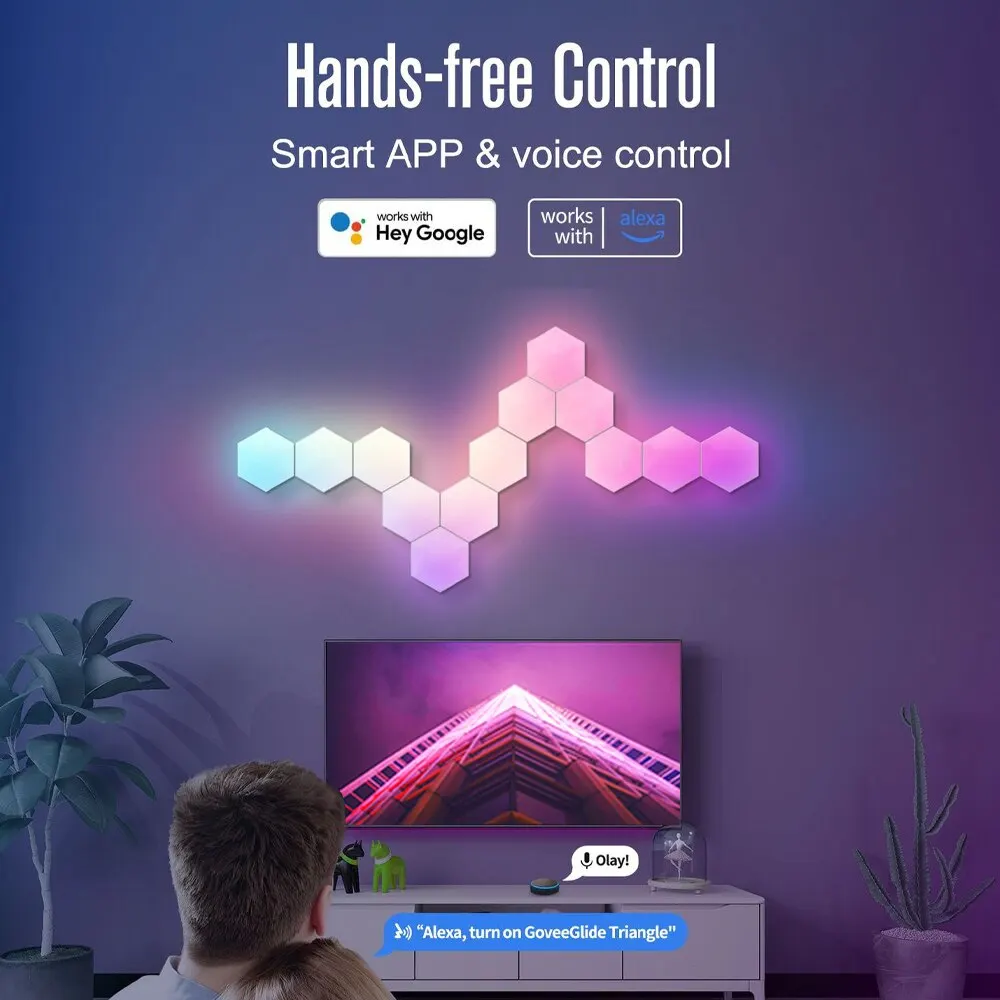 Hexagon LED Wall Lights RGB Panels with Music Sync App Control for Bedroom - Image 3