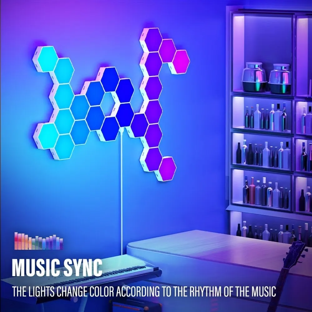 Hexagon LED Wall Lights RGB Panels with Music Sync App Control for Bedroom - Image 4