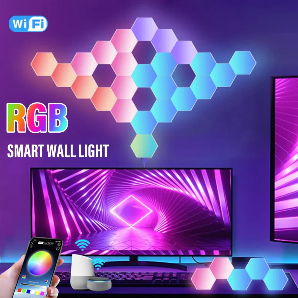 Hexagon LED Wall Lights RGB Panels with Music Sync App Control for Bedroom - Image 7