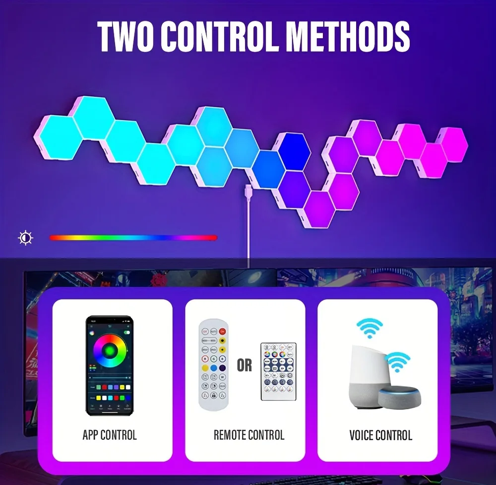 Hexagon LED Wall Lights RGB Panels with Music Sync App Control for Bedroom - Image 9