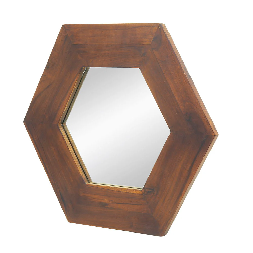 Hexagon Mirror With Natural Wood Frame - Image 13