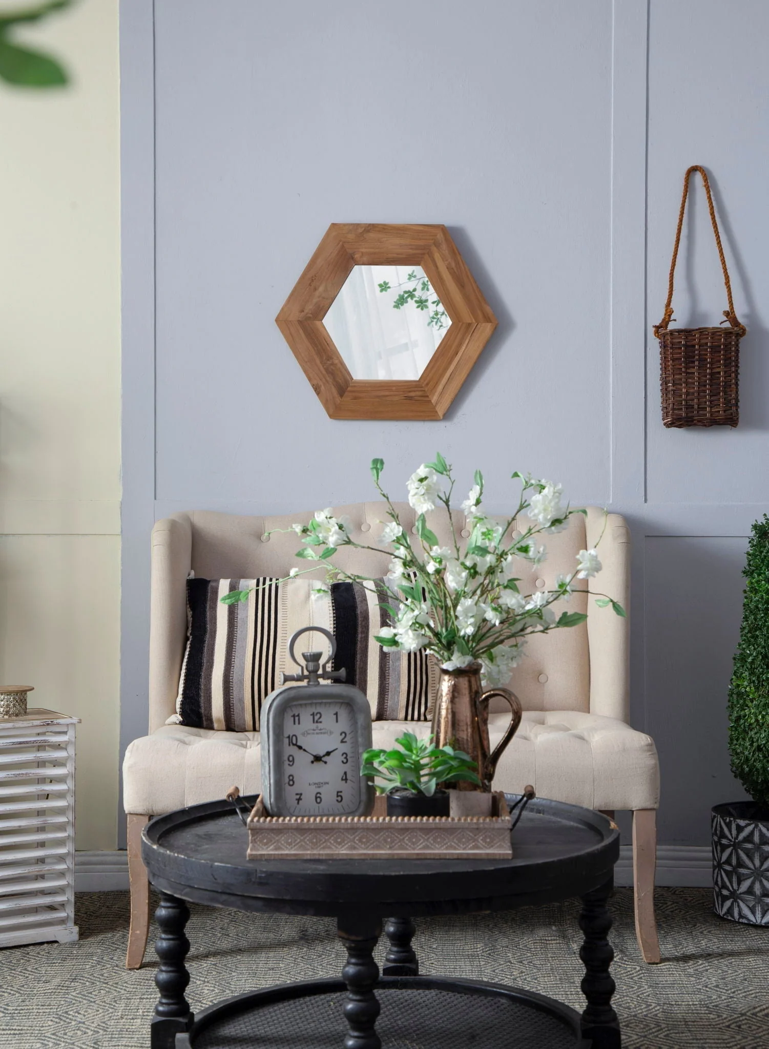 Hexagon Mirror With Natural Wood Frame - Image 14