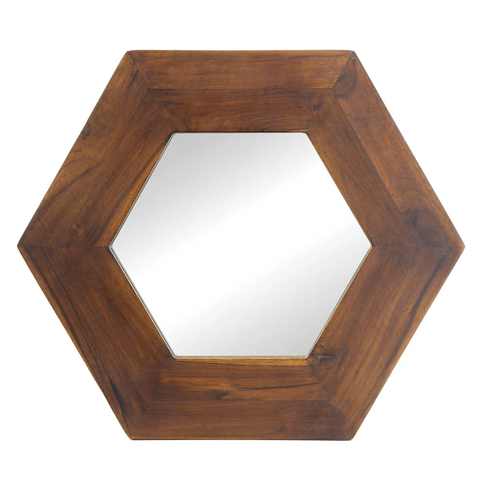 Hexagon Mirror With Natural Wood Frame - Image 16