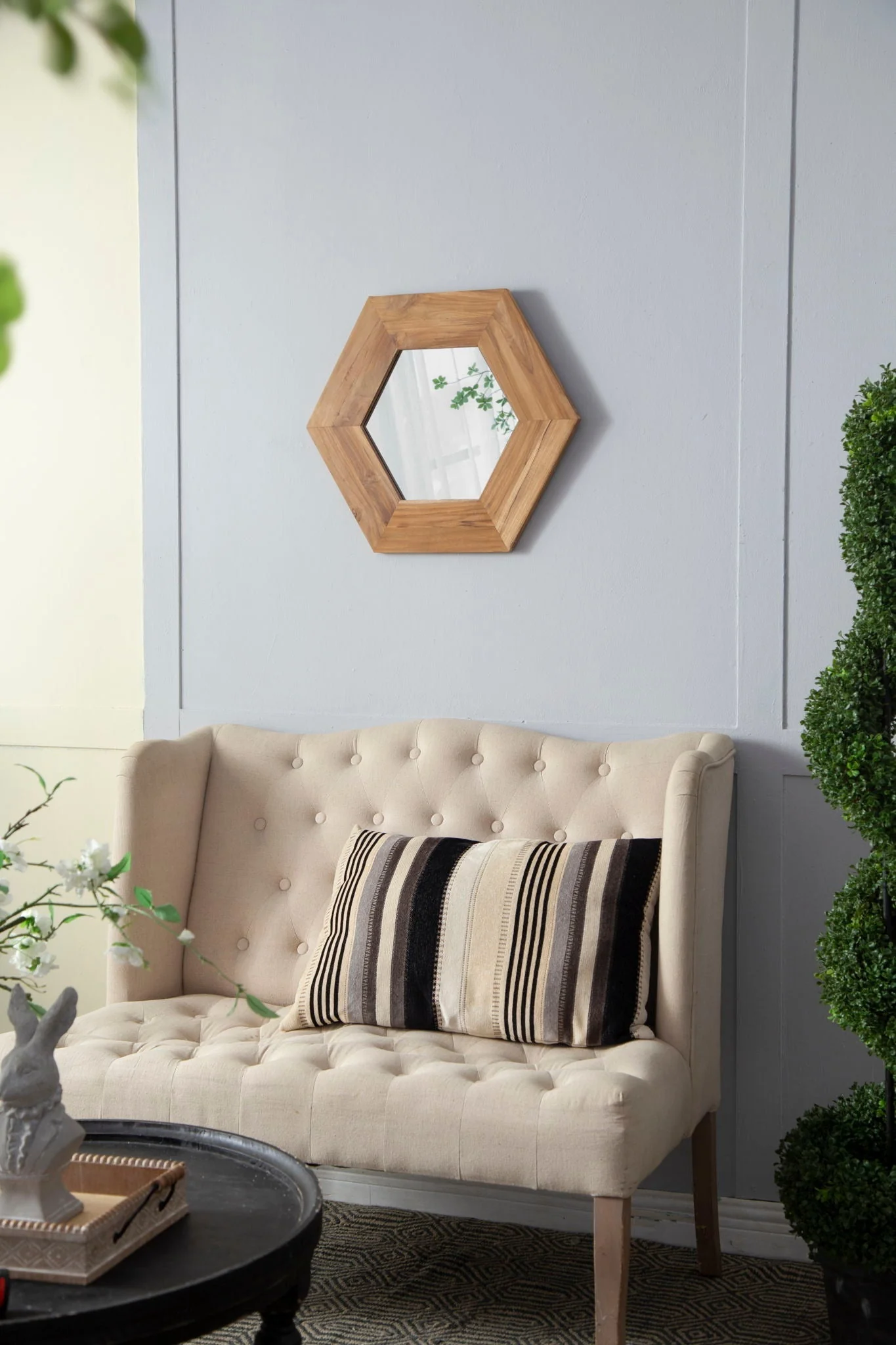 Hexagon Mirror With Natural Wood Frame - Image 18