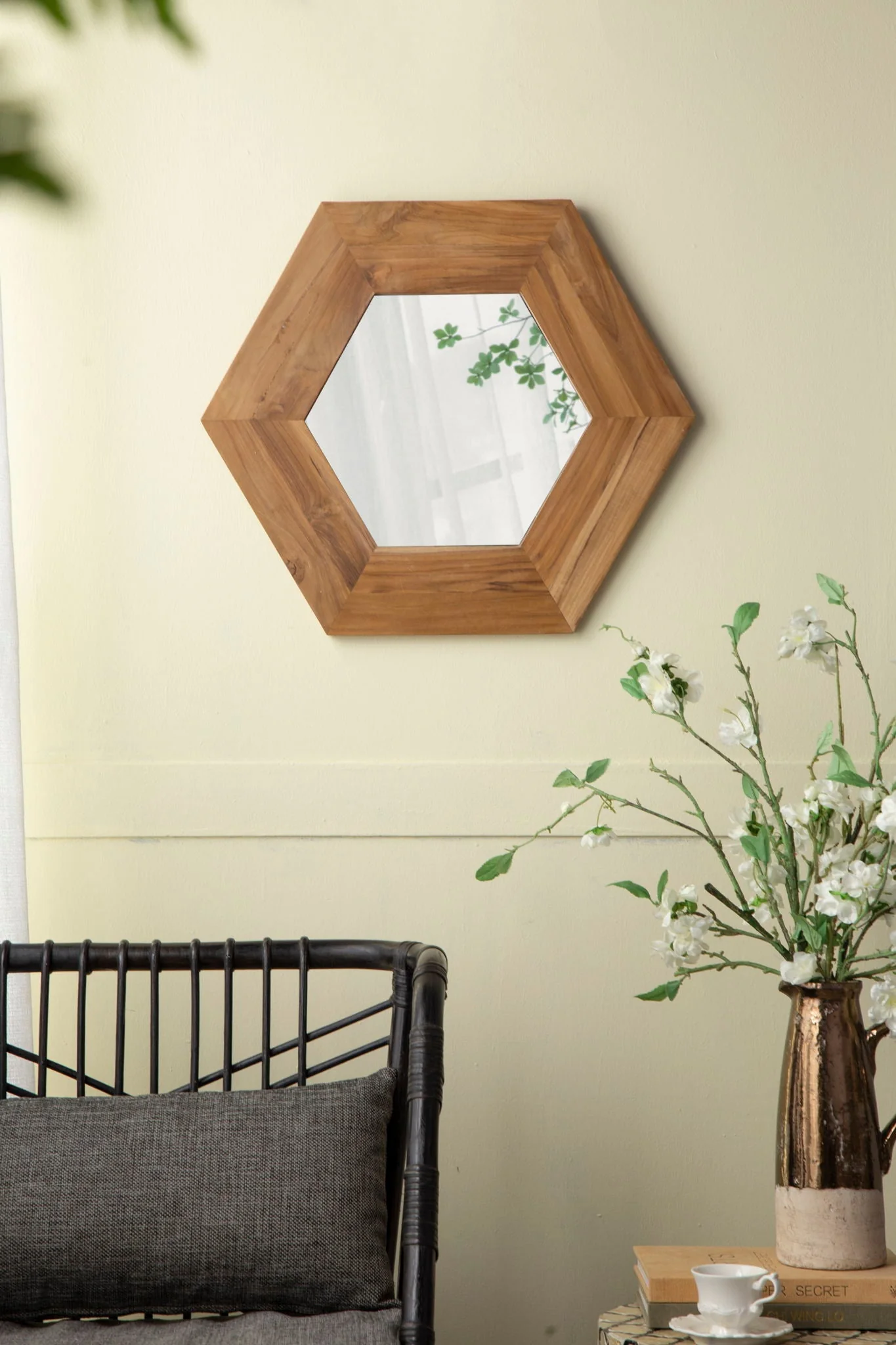 Hexagon Mirror With Natural Wood Frame - Image 19
