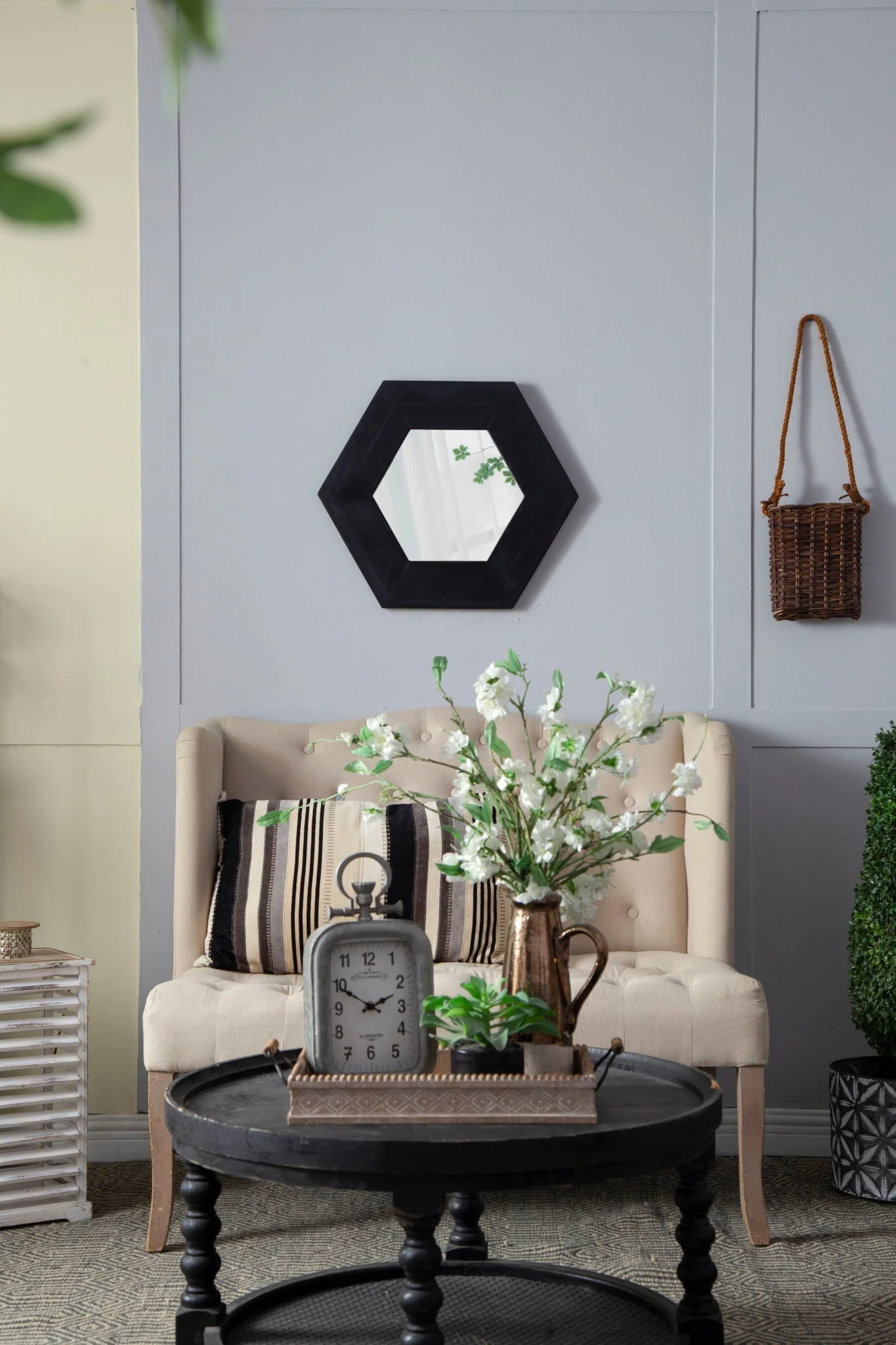 Hexagon Mirror With Natural Wood Frame - Image 2
