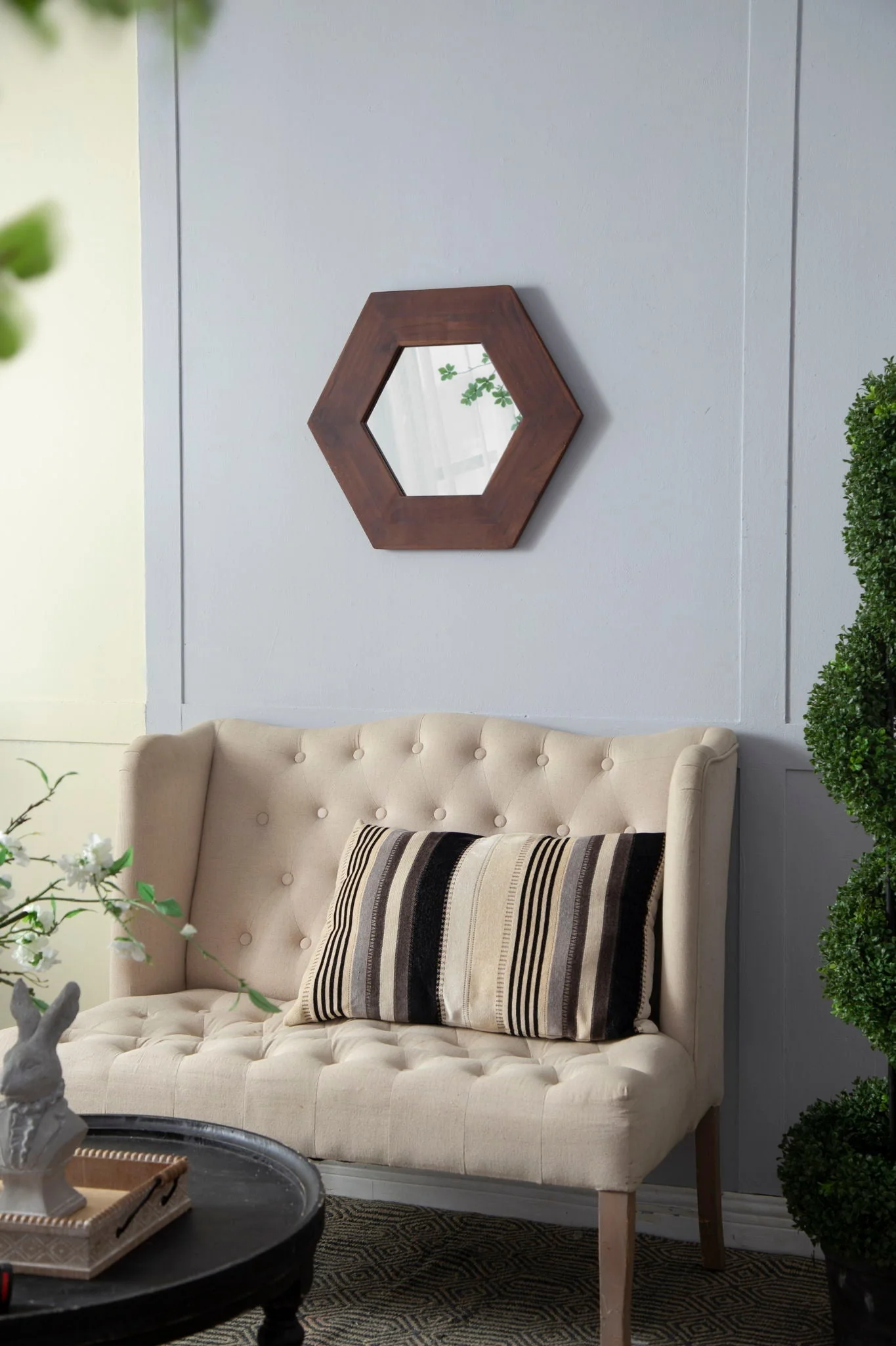 Hexagon Mirror With Natural Wood Frame - Image 21