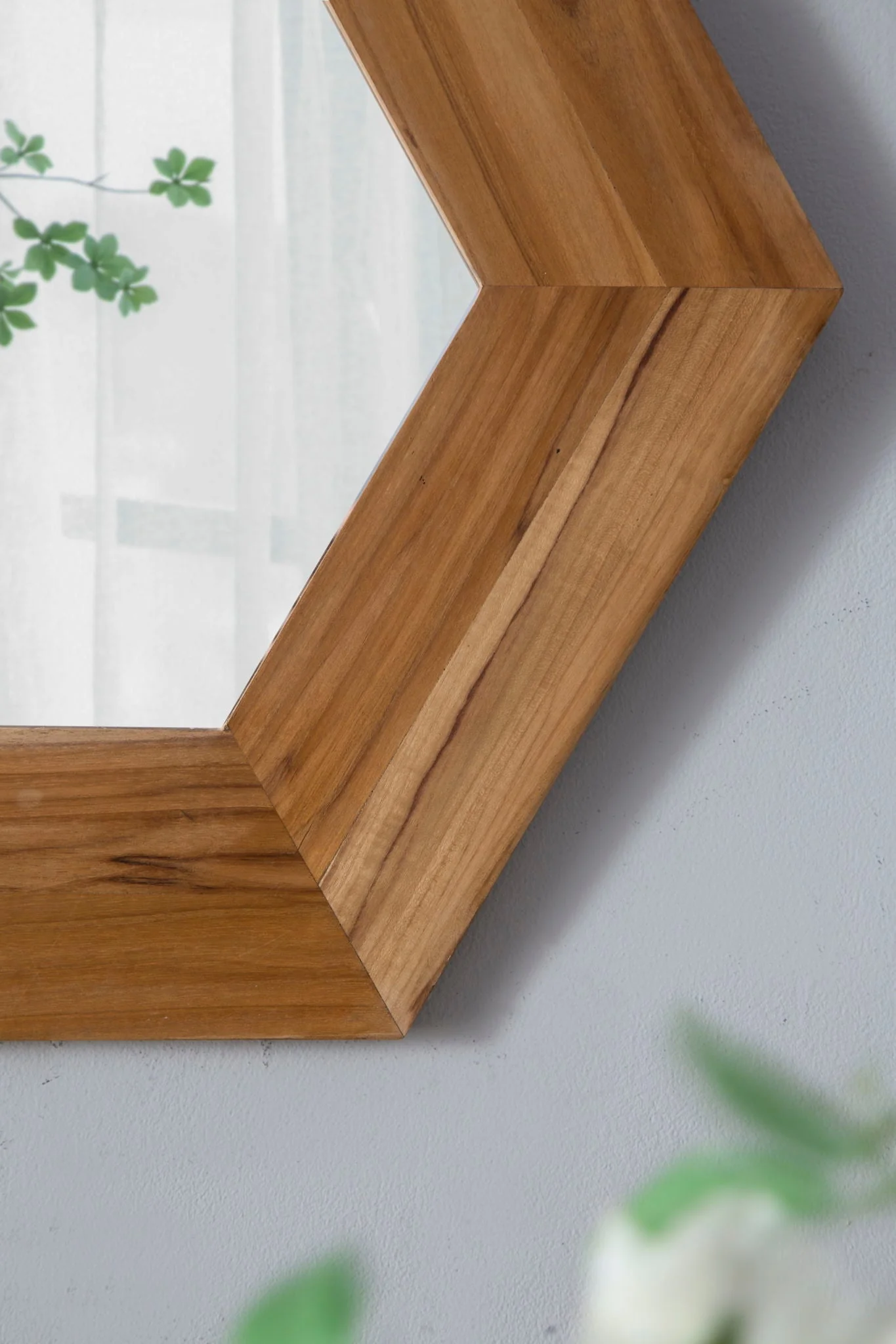 Hexagon Mirror With Natural Wood Frame - Image 22