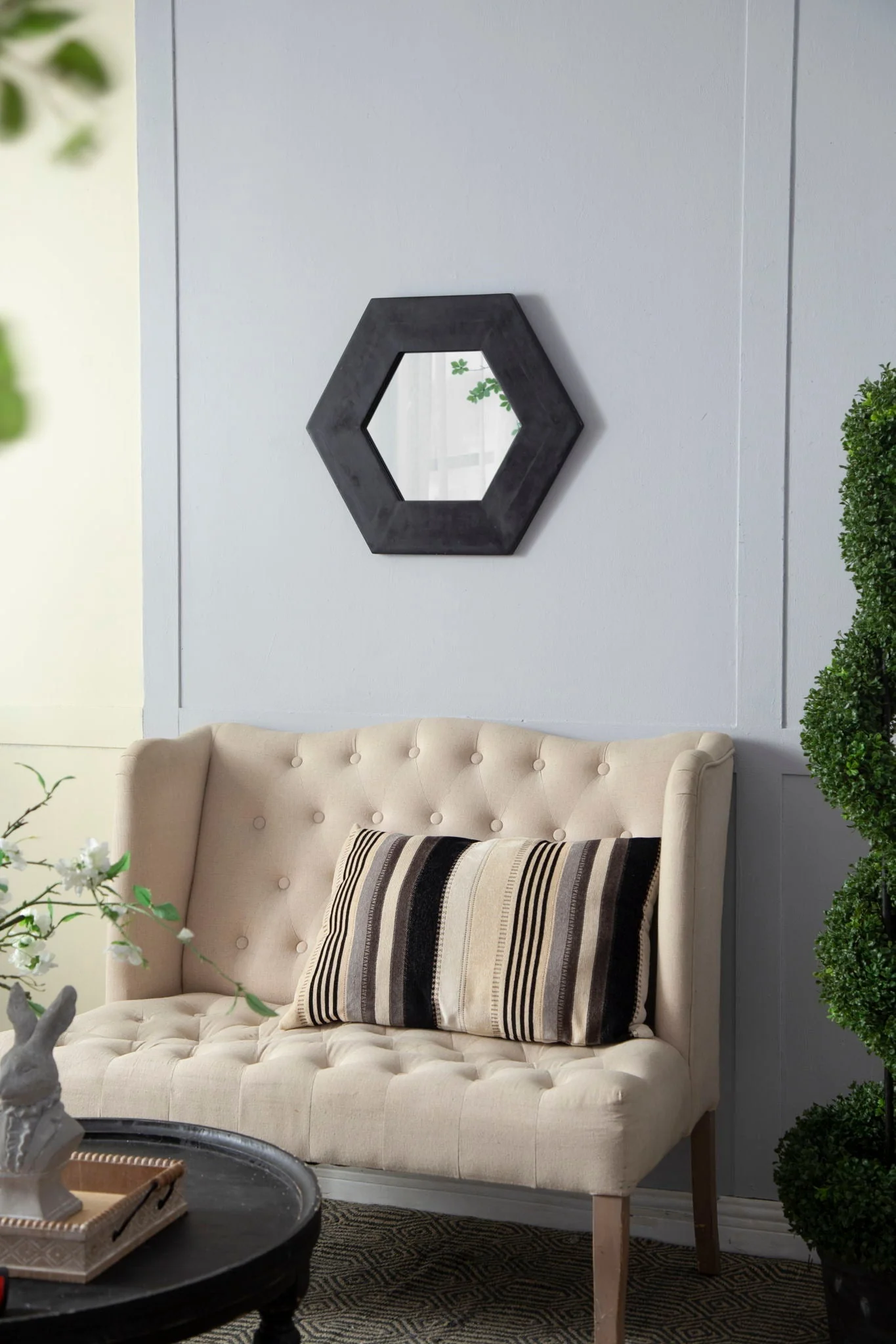 Hexagon Mirror With Natural Wood Frame - Image 4
