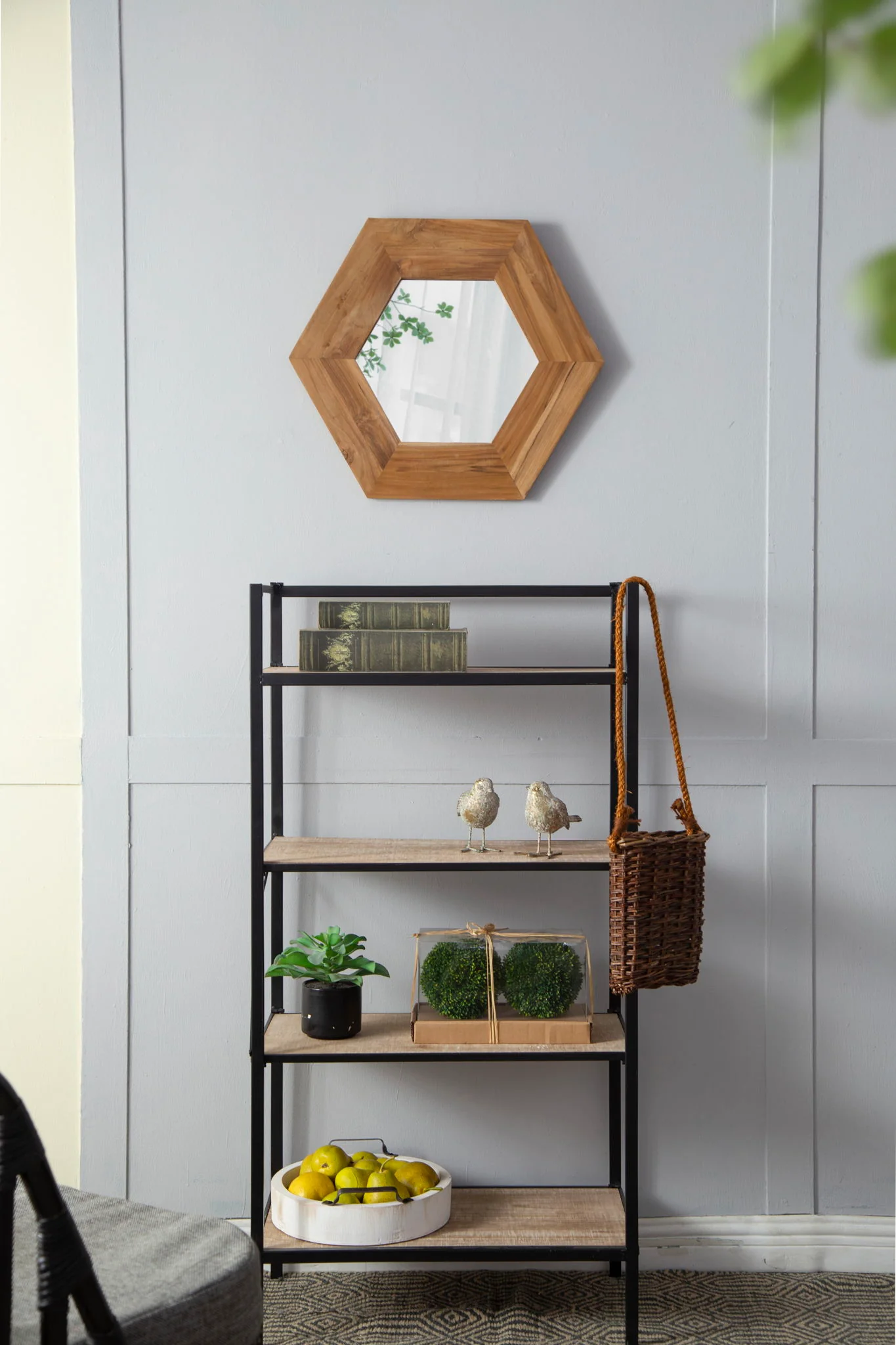 Hexagon Mirror With Natural Wood Frame - Image 5