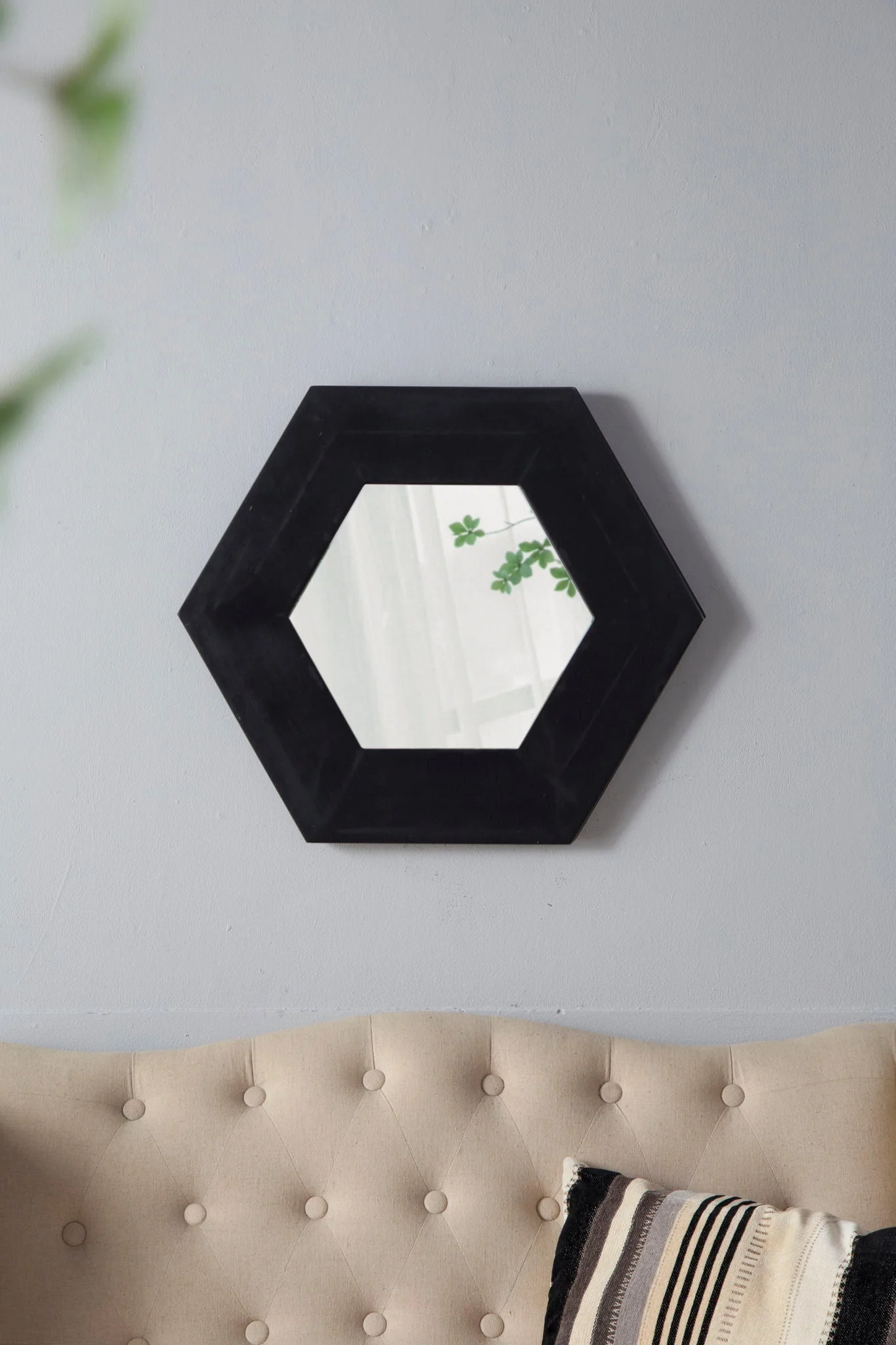 Hexagon Mirror With Natural Wood Frame - Image 8