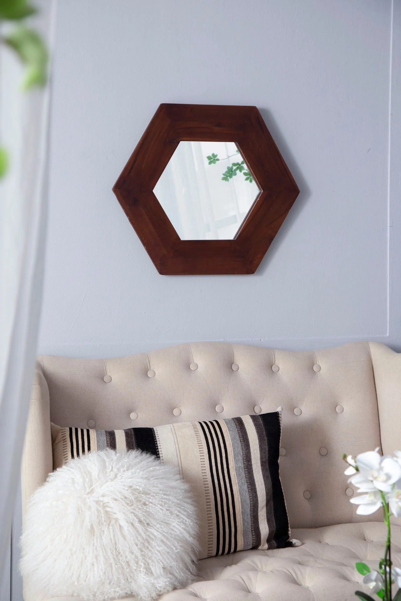 Hexagon Mirror With Natural Wood Frame - Image 9