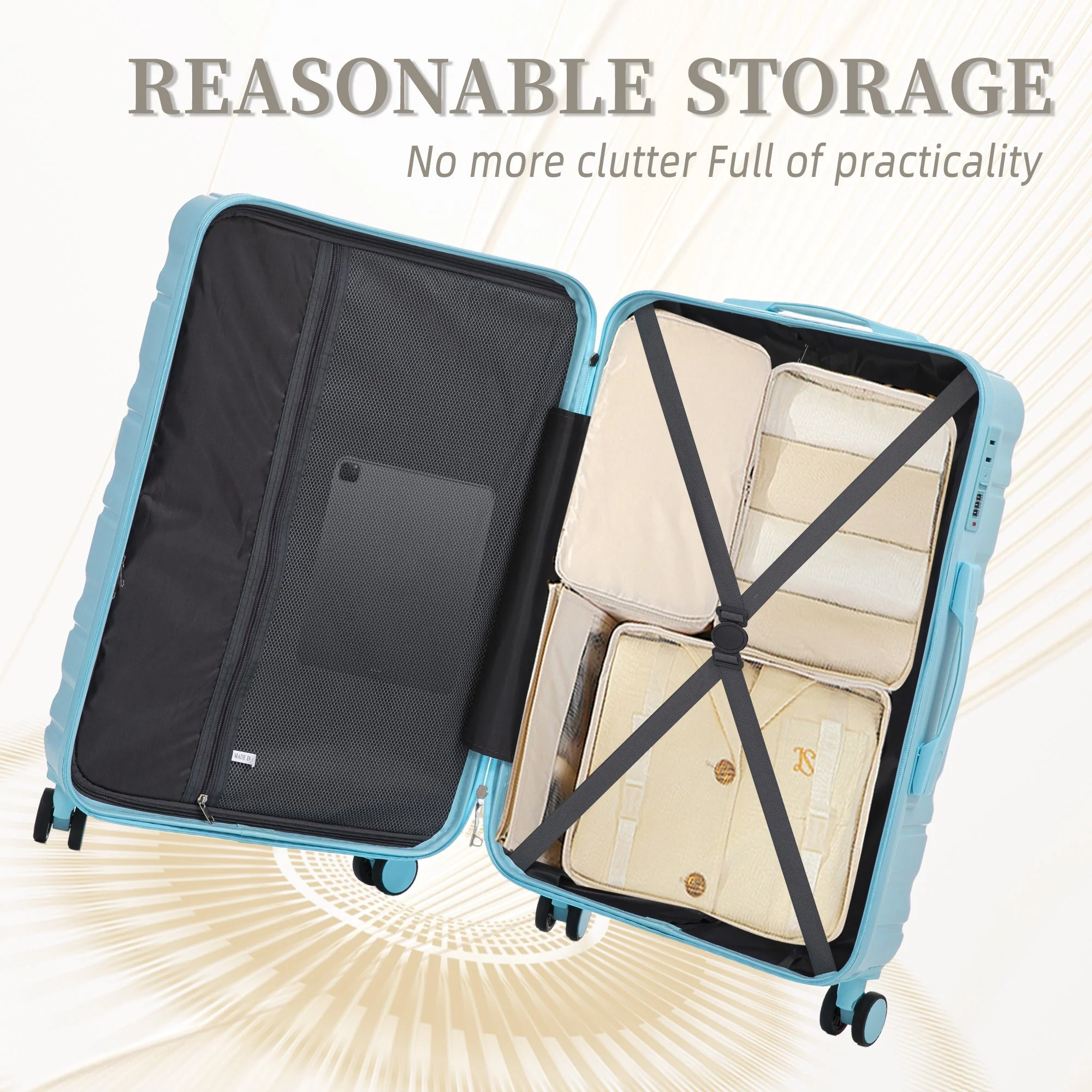 HIFINE Tourist 3-Piece ABS Spinner Wheel Luggage Set (Blue) - Image 12