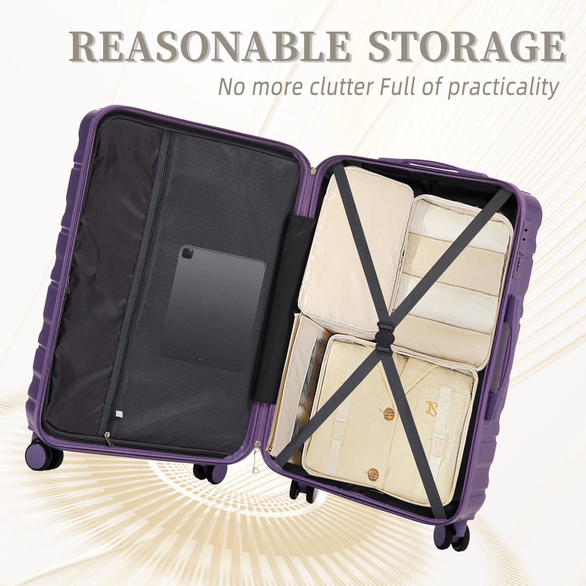 HIFINE Tourist 3-Piece ABS Spinner Wheel Luggage Set (Purple) - Image 12