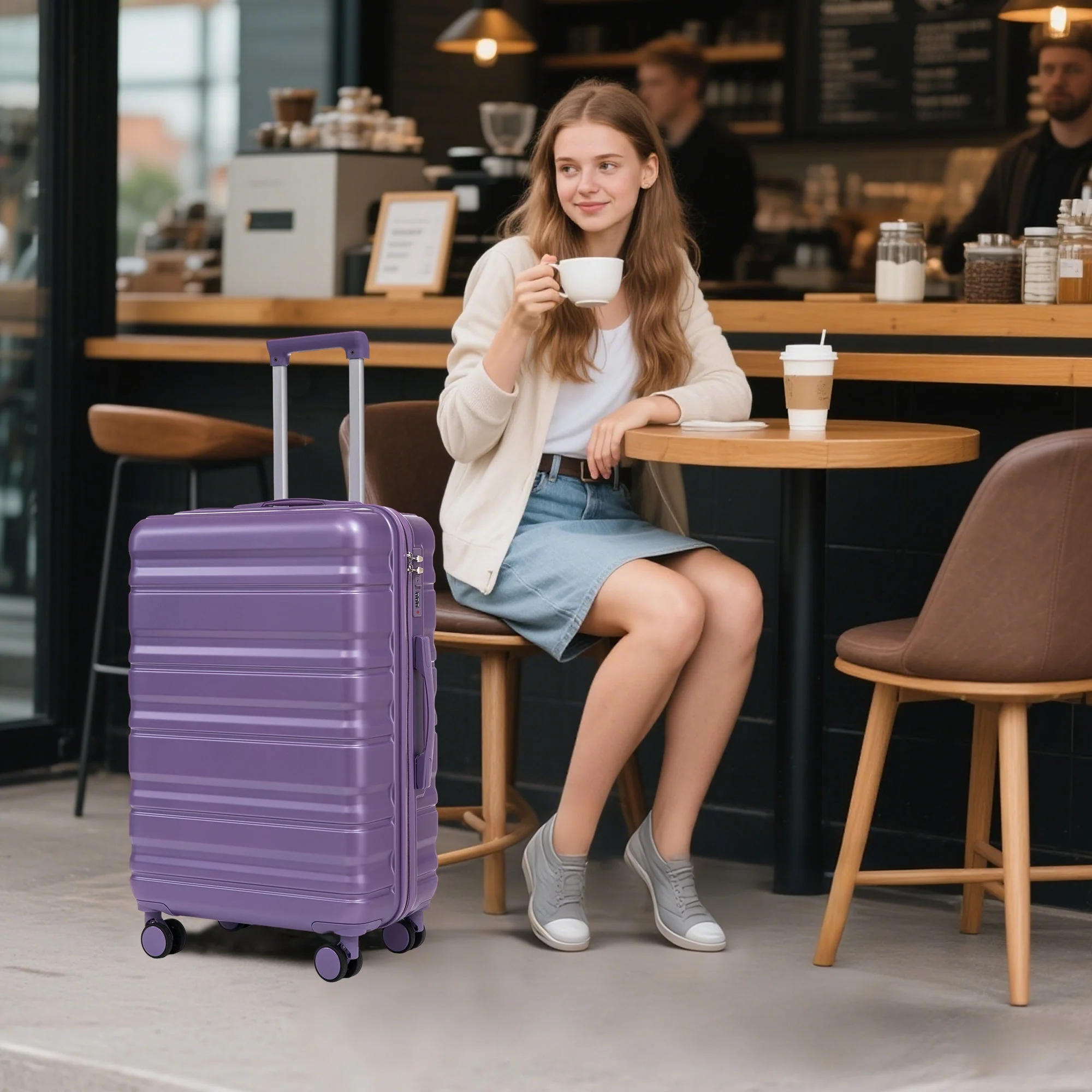HIFINE Tourist 3-Piece ABS Spinner Wheel Luggage Set (Purple) - Image 4
