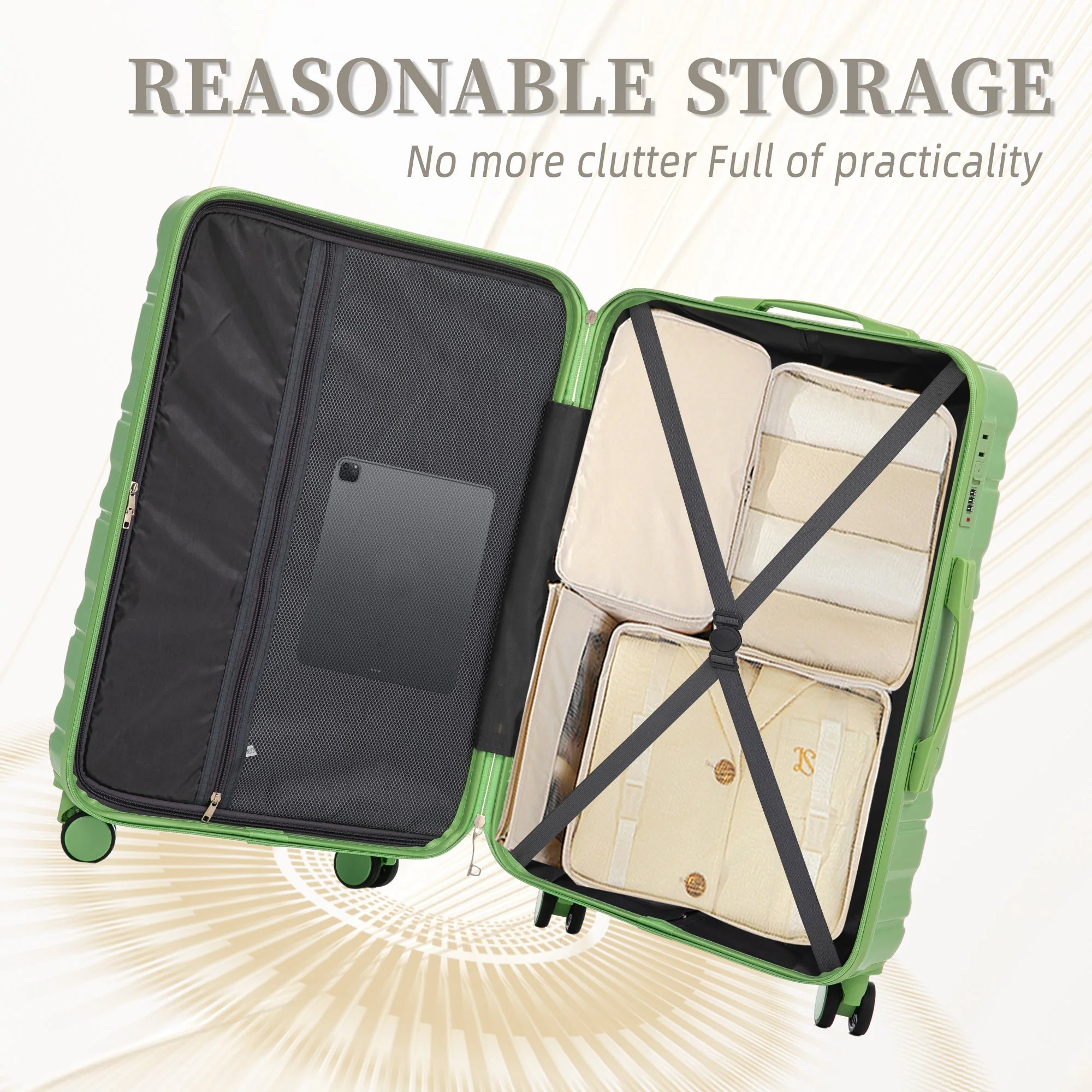 HIFINE Tourist 3-Piece Spinner Wheel Luggage Set in Green - Image 12