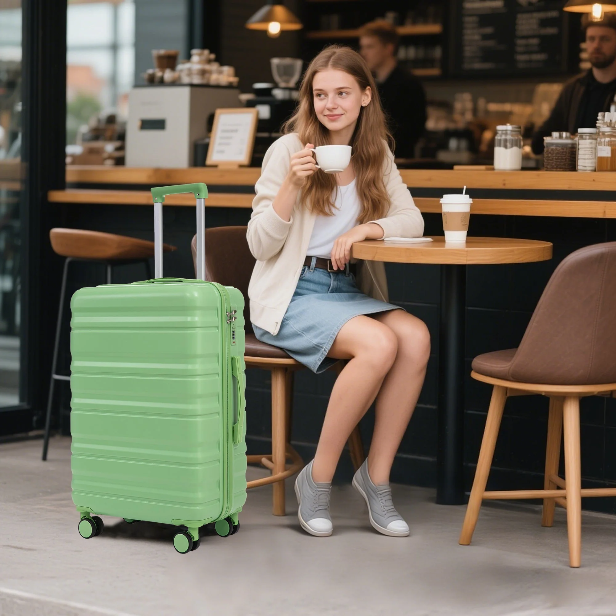 HIFINE Tourist 3-Piece Spinner Wheel Luggage Set in Green - Image 4