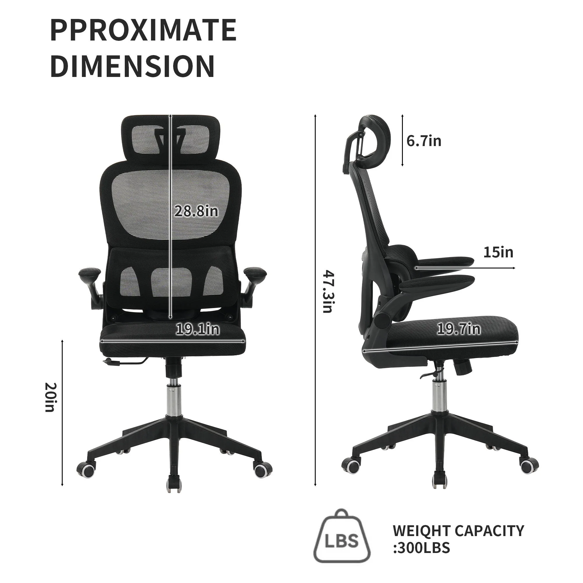 High Back Ergonomic Swivel Rolling Office Chair With Tilt Function, 3D Headrest, Lumbar Support - Black - Image 2
