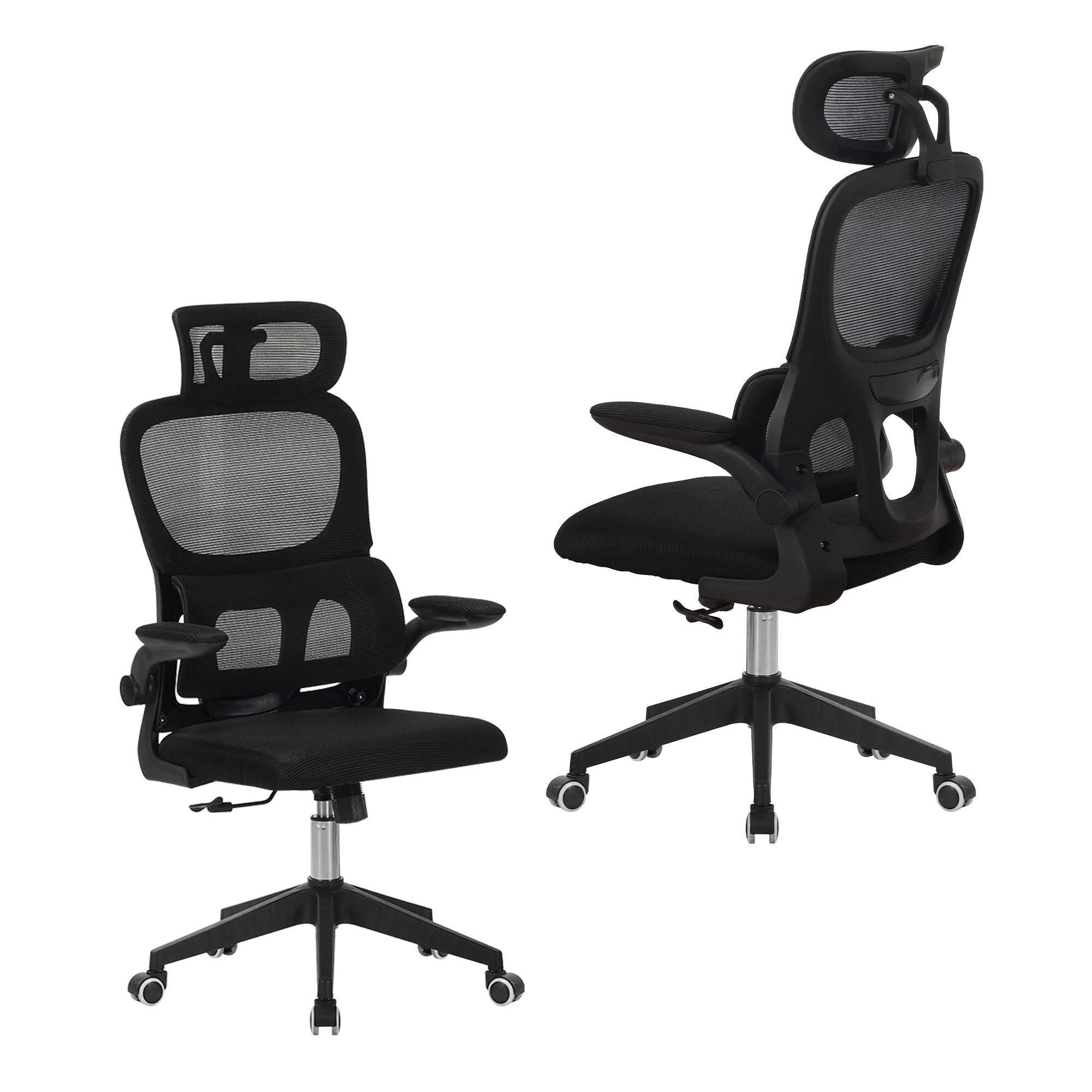 High Back Ergonomic Swivel Rolling Office Chair With Tilt Function, 3D Headrest, Lumbar Support - Black - Image 3