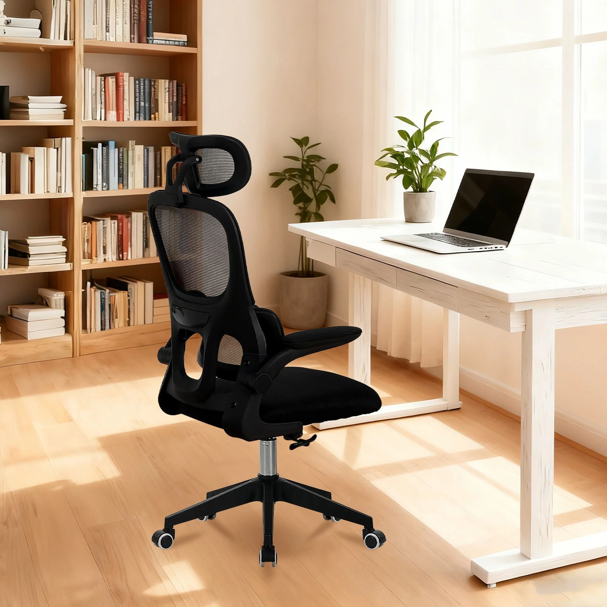 High Back Ergonomic Swivel Rolling Office Chair With Tilt Function, 3D Headrest, Lumbar Support - Black - Image 4