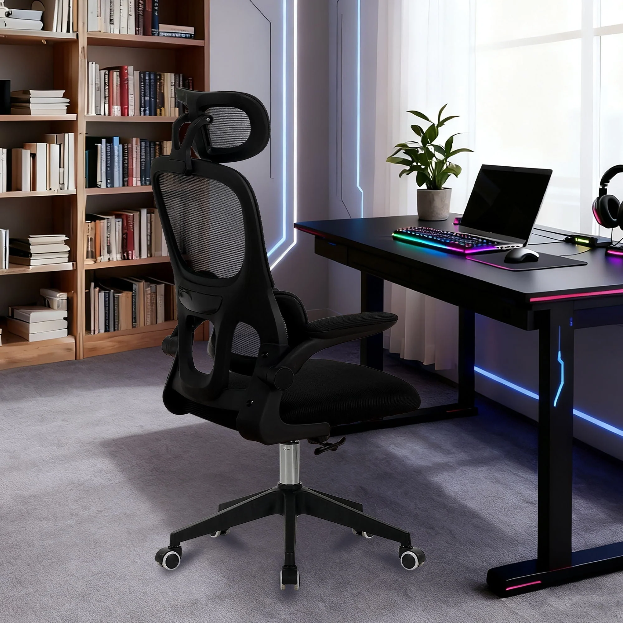 High Back Ergonomic Swivel Rolling Office Chair With Tilt Function, 3D Headrest, Lumbar Support - Black - Image 5