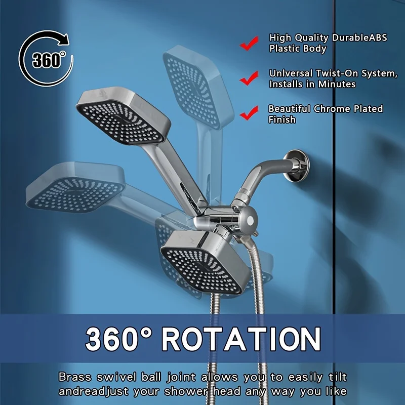 High-Flow 2-in-1 Handheld & Rain Shower Head Set Square Wall-Mounted Bathroom - Image 2