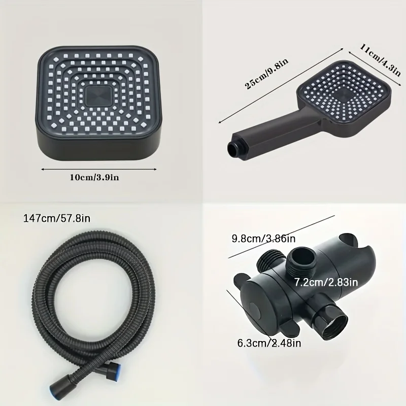 High-Flow 2-in-1 Handheld & Rain Shower Head Set Square Wall-Mounted Bathroom - Image 3