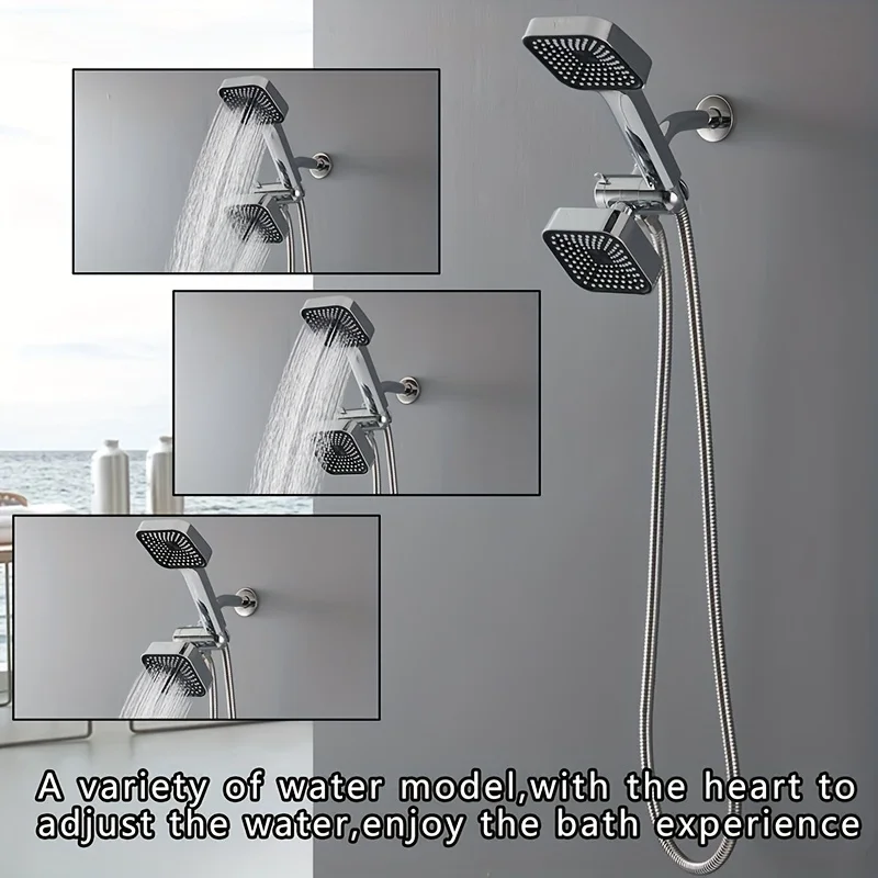 High-Flow 2-in-1 Handheld & Rain Shower Head Set Square Wall-Mounted Bathroom - Image 5