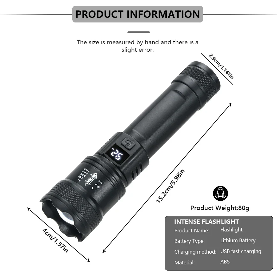 High Power LED Flashlight 2000LM Rechargeable Tactical Torch Zoom Camping - Image 3