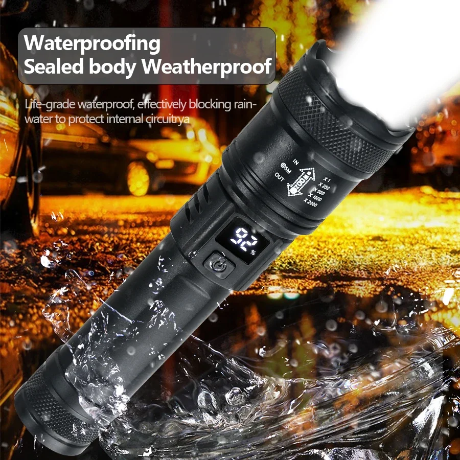 High Power LED Flashlight 2000LM Rechargeable Tactical Torch Zoom Camping - Image 4