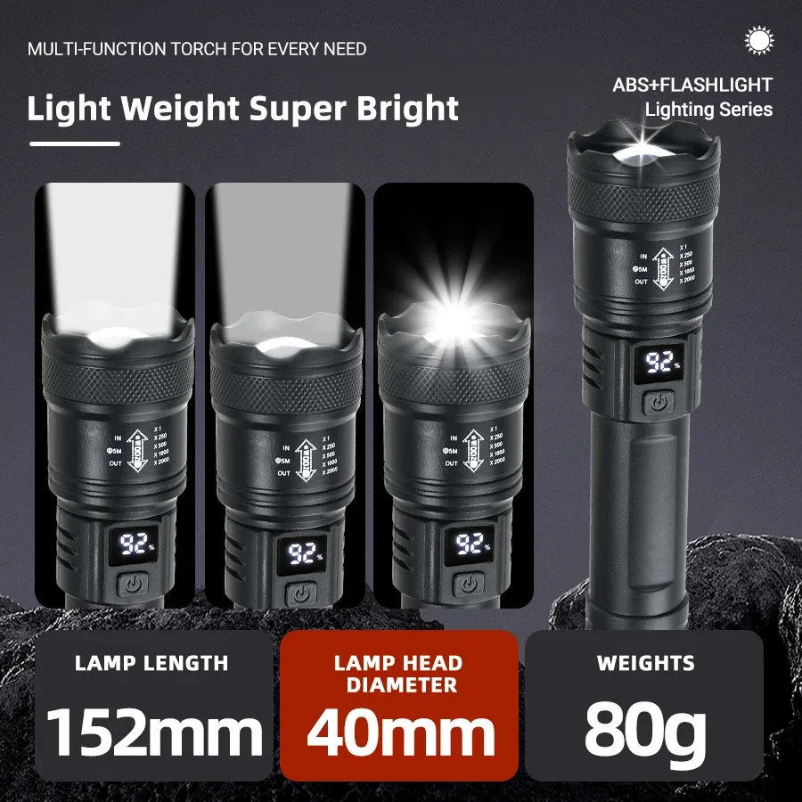 High Power LED Flashlight 2000LM Rechargeable Tactical Torch Zoom Camping - Image 5