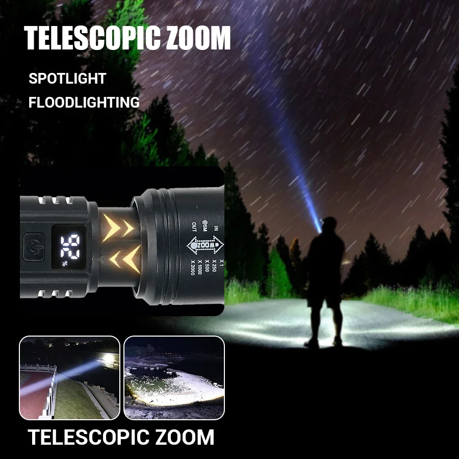 High Power LED Flashlight 2000LM Rechargeable Tactical Torch Zoom Camping - Image 7